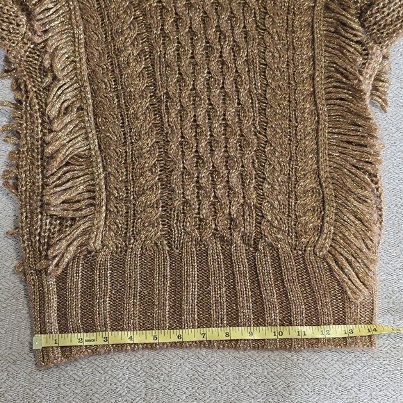 Express Metallic Bronze Brown Gold Fringe Mock Neck Sweater - Size Small - Picture 7 of 12